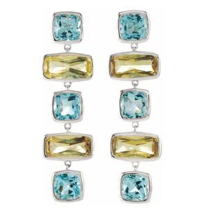 Sterling Silver Natural Sky Blue Topaz & Natural Lime Quartz Earrings